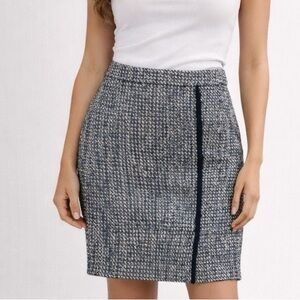 Calvin Klein Blue and White Metallic Threaded Tweed Pencil Skirt